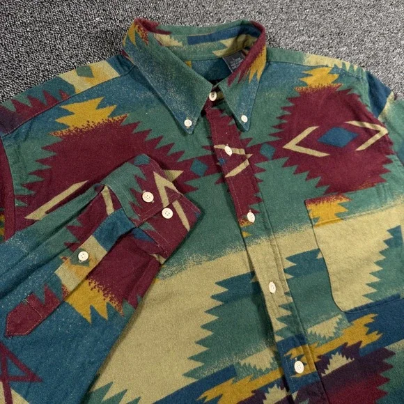 Vintage Lawton Harbor Aztec Southwestern Flannel Shirt Men's L Western Boho - Picture 1 of 7